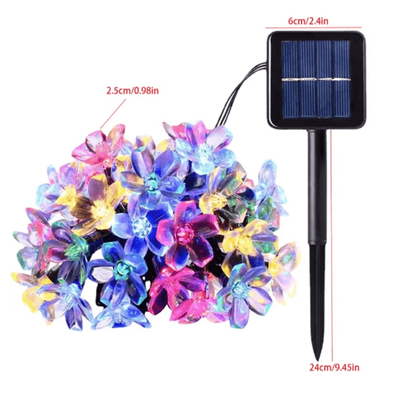 Solar Sakura Cherry Blossom String Lights Outdoor Fairy Garden Decor 7