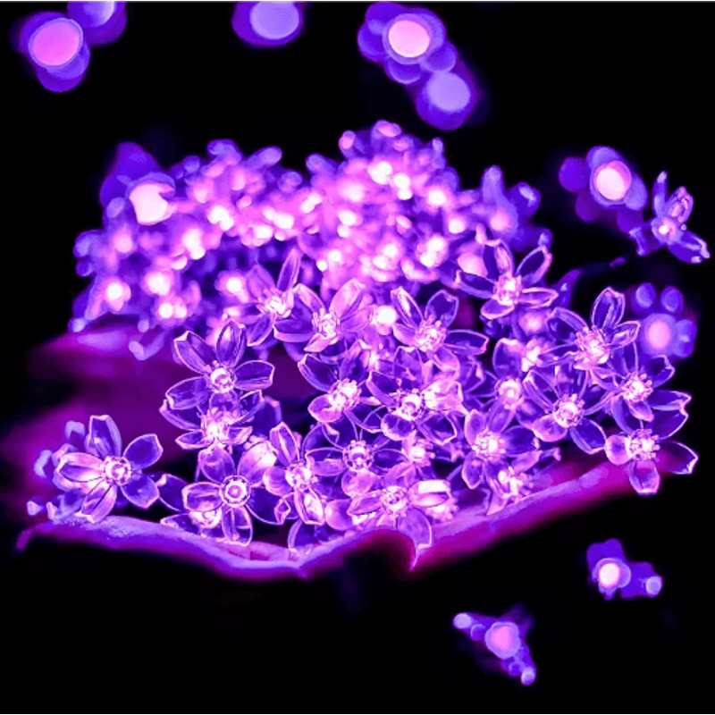 Solar Sakura Cherry Blossom String Lights Outdoor Fairy Garden Decor 8