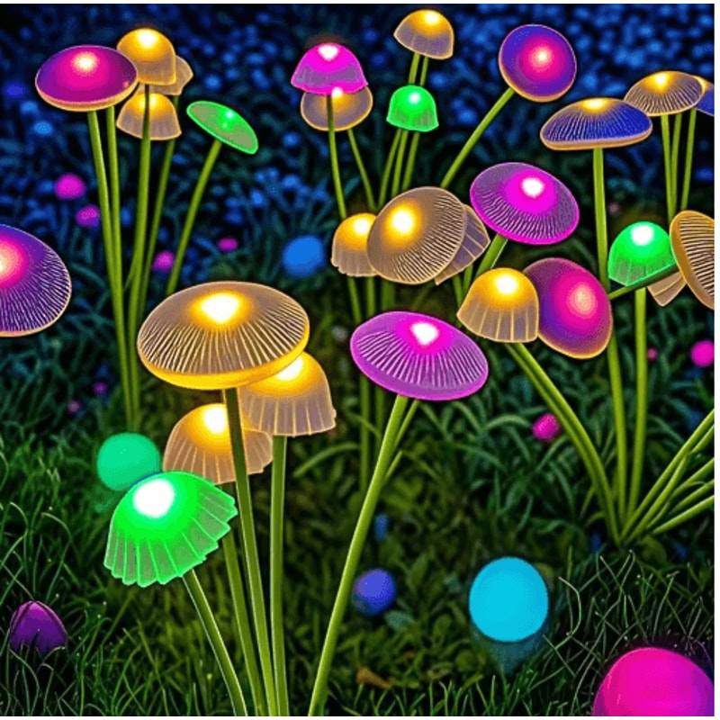 Solar Mushroom Garden Lights Dual Mode LED Jellyfish Pathway Decor 2