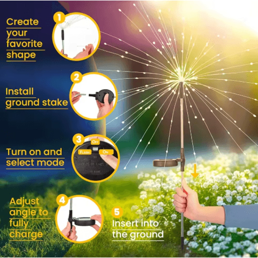 Solar LED Firework Fairy Lights Waterproof Garden Sparkler Decor 7