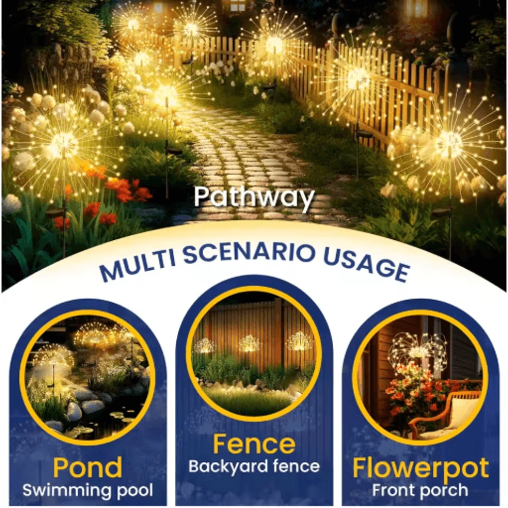 Solar LED Firework Fairy Lights Waterproof Garden Sparkler Decor 0