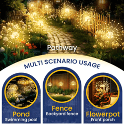 solar led firework fairy lights waterproof garden sparkler decor