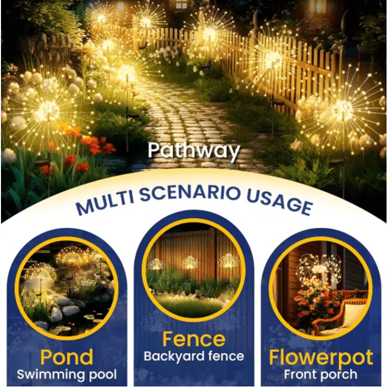 Solar LED Firework Fairy Lights Waterproof Garden Sparkler Decor 0