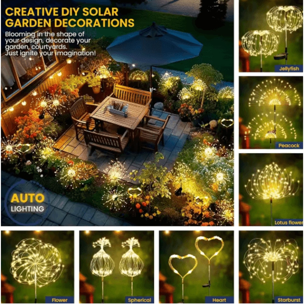 Solar LED Firework Fairy Lights Waterproof Garden Sparkler Decor 8