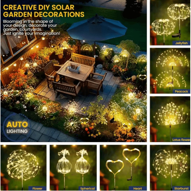 Solar LED Firework Fairy Lights Waterproof Garden Sparkler Decor 8