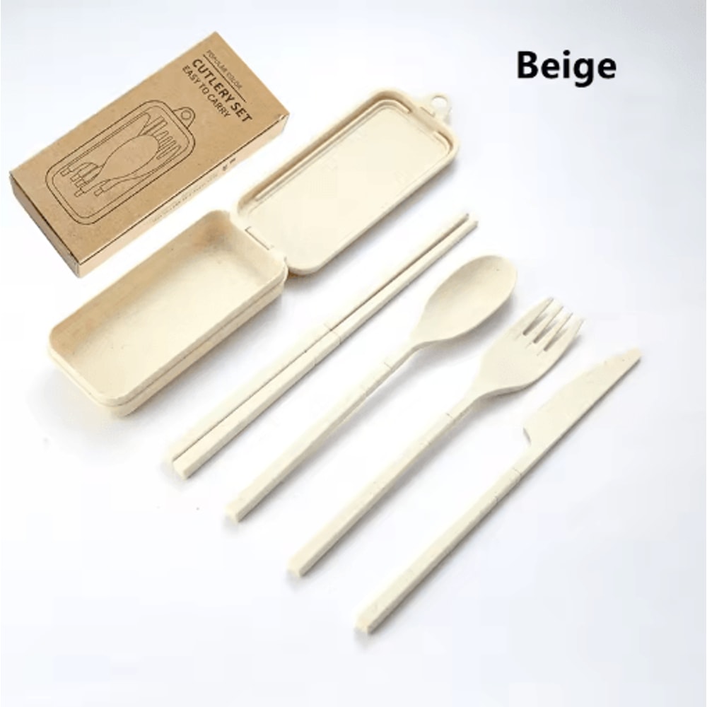 Portable Wheat Straw Cutlery Set 4PCS Travel Camping Tableware Kit 1