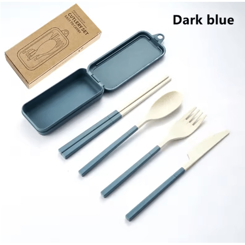 Portable Wheat Straw Cutlery Set 4PCS Travel Camping Tableware Kit 2