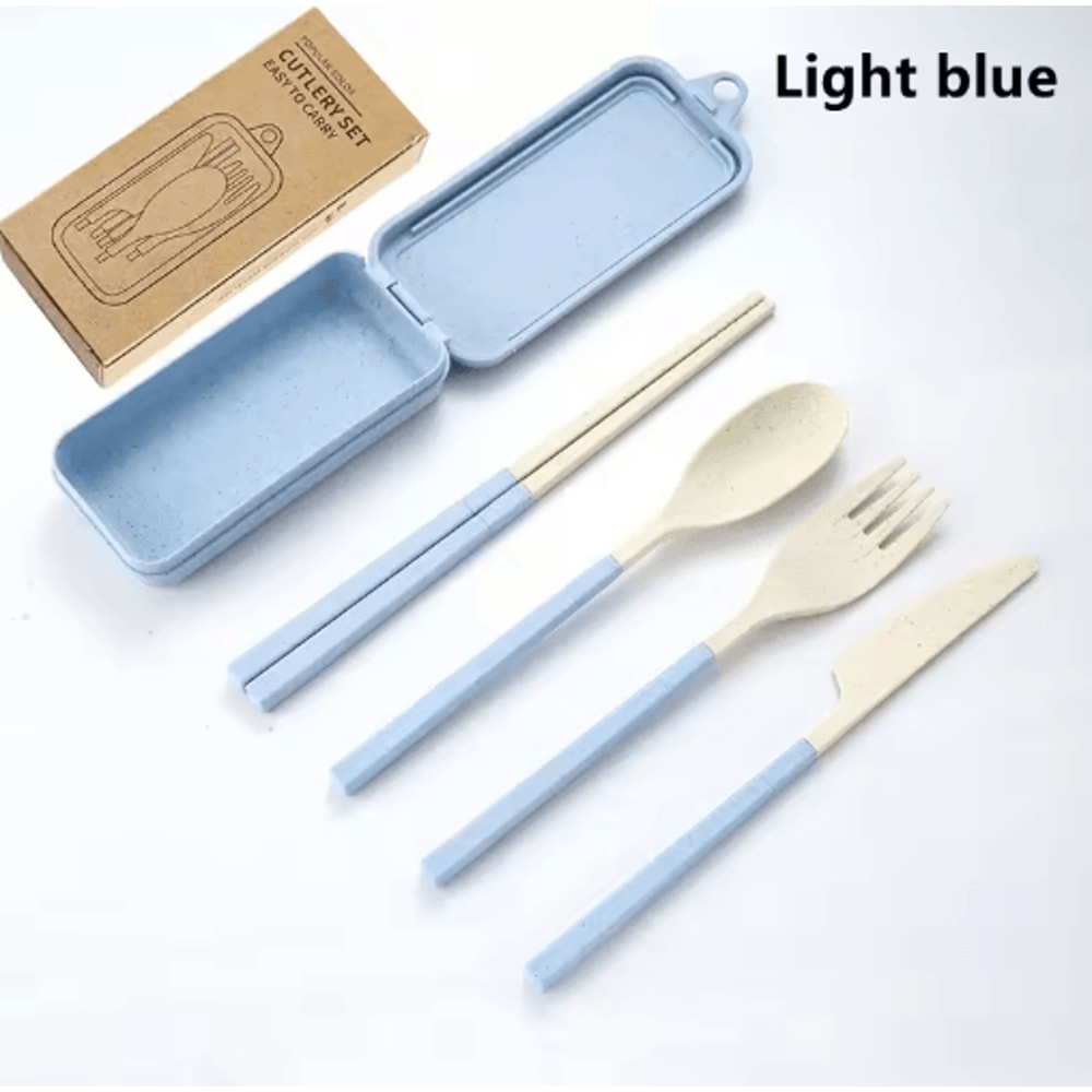 Portable Wheat Straw Cutlery Set 4PCS Travel Camping Tableware Kit 3