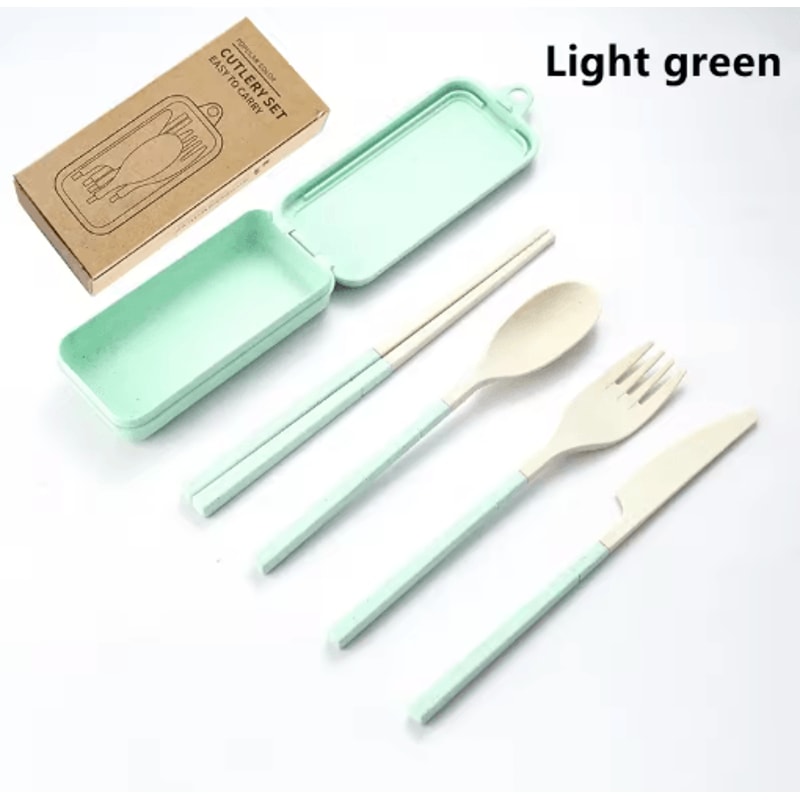 Portable Wheat Straw Cutlery Set 4PCS Travel Camping Tableware Kit 4