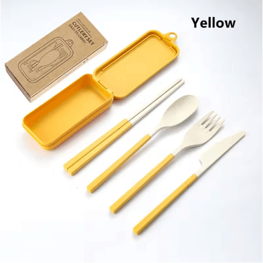 Portable Wheat Straw Cutlery Set 4PCS Travel Camping Tableware Kit 6