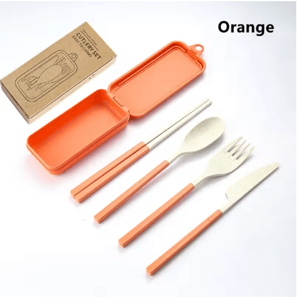 Portable Wheat Straw Cutlery Set 4PCS Travel Camping Tableware Kit 7