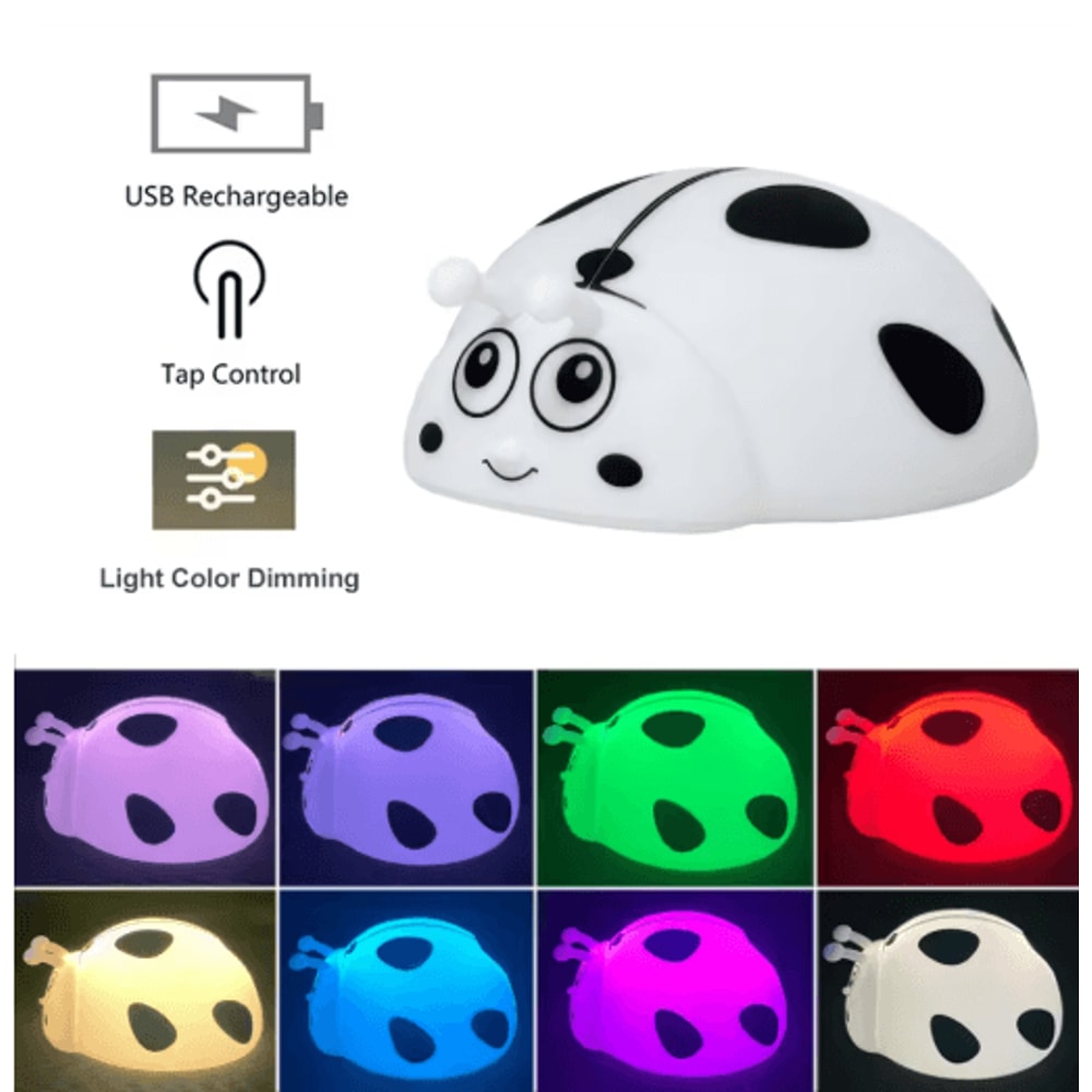 Cute Ladybug RGB LED Night Light Touch Sensor Silicone Kids Lamp 1
