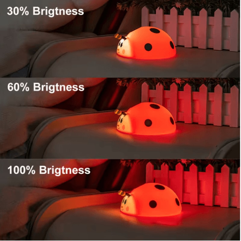 Cute Ladybug RGB LED Night Light Touch Sensor Silicone Kids Lamp 2