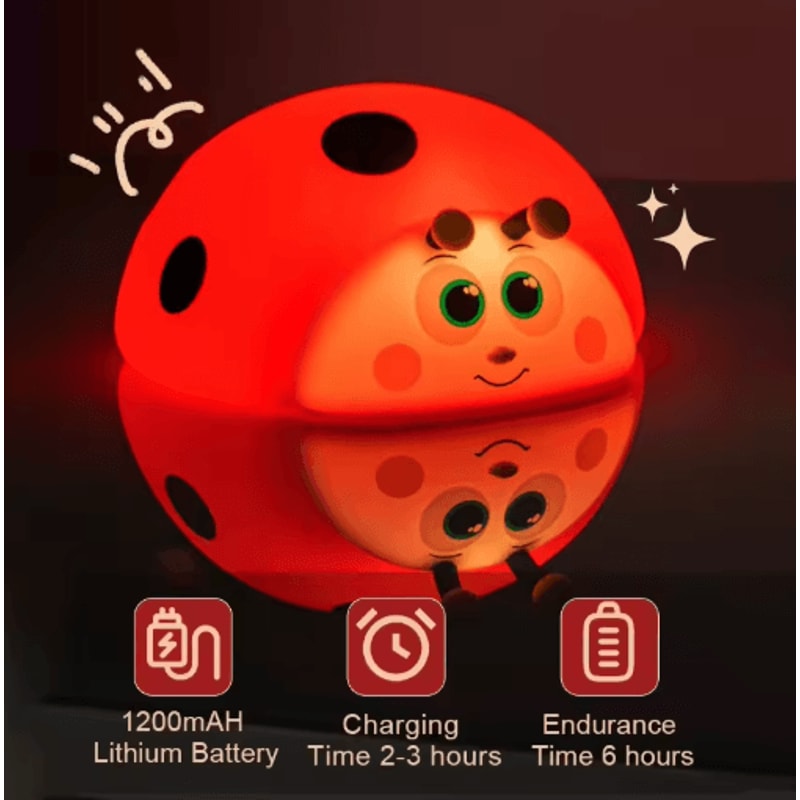 Cute Ladybug RGB LED Night Light Touch Sensor Silicone Kids Lamp 4