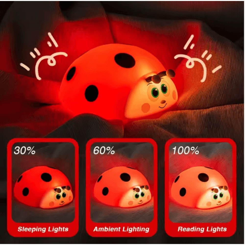Cute Ladybug RGB LED Night Light Touch Sensor Silicone Kids Lamp 6