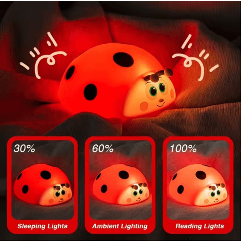 Cute Ladybug RGB LED Night Light Touch Sensor Silicone Kids Lamp 6