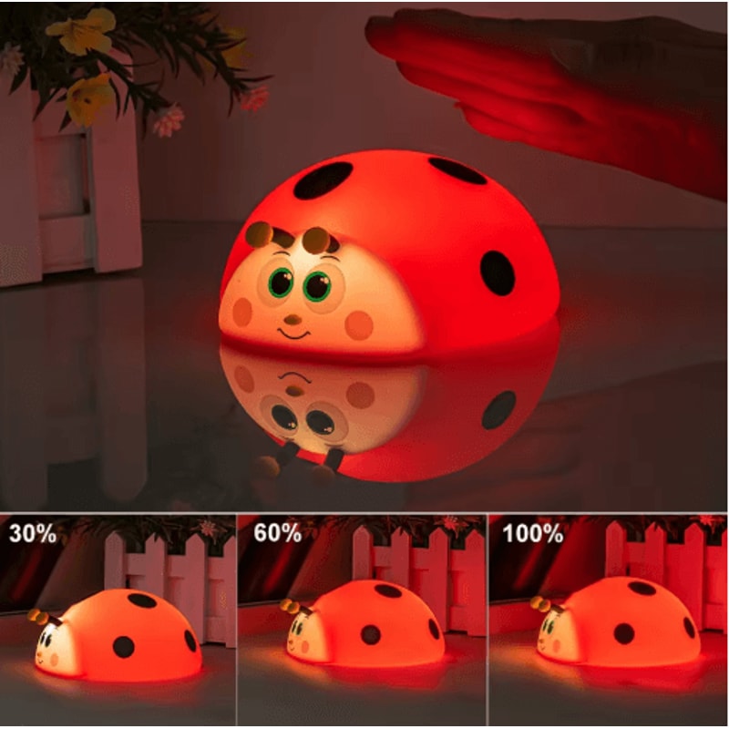 Cute Ladybug RGB LED Night Light Touch Sensor Silicone Kids Lamp 0