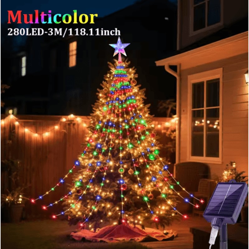 Solar Star Waterfall String Lights 8 Mode Christmas Tree Fairy Lights 3