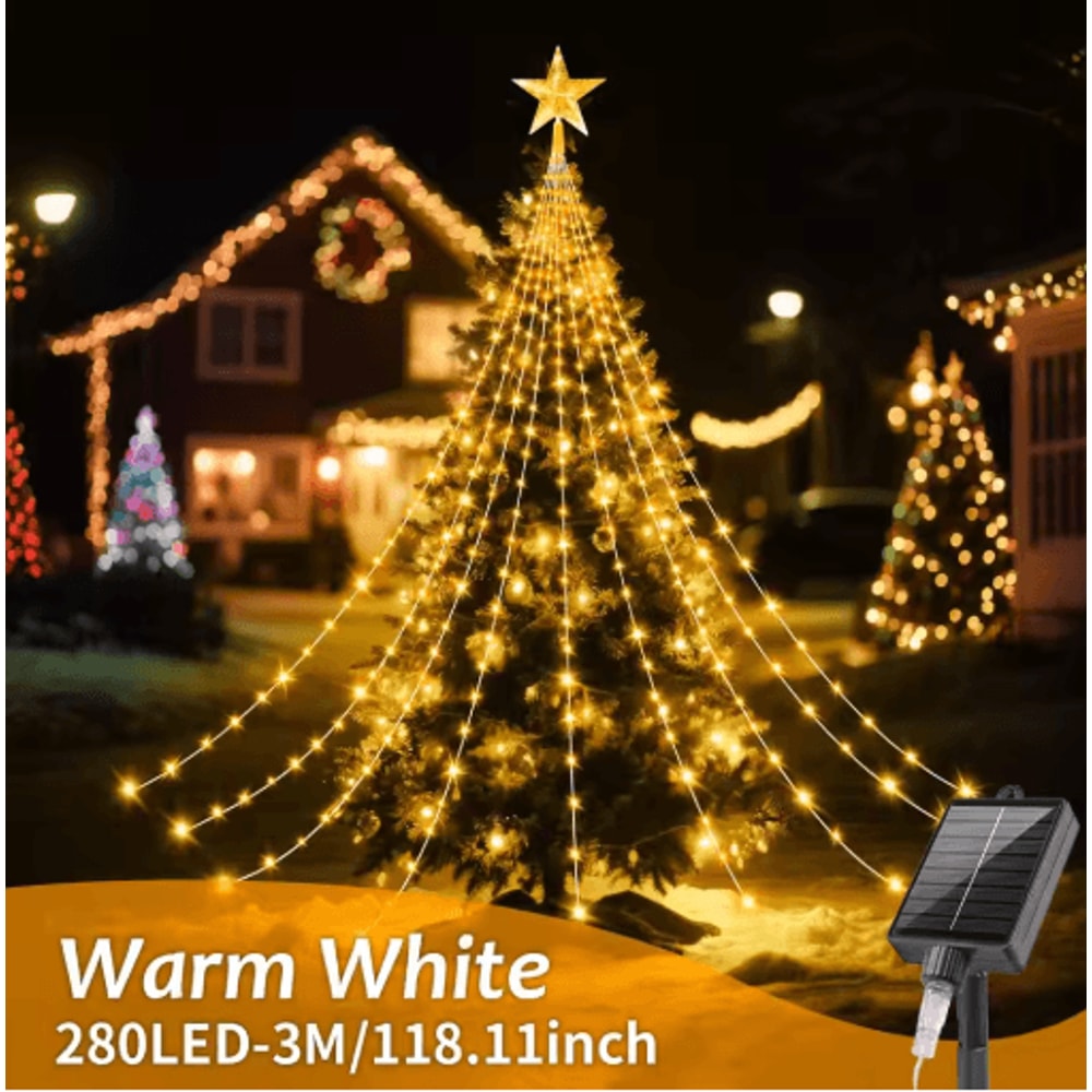 Solar Star Waterfall String Lights 8 Mode Christmas Tree Fairy Lights 4