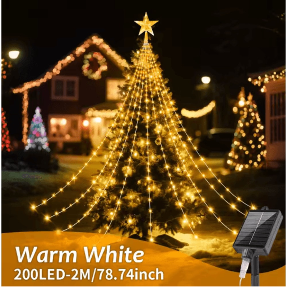 Solar Star Waterfall String Lights 8 Mode Christmas Tree Fairy Lights 5
