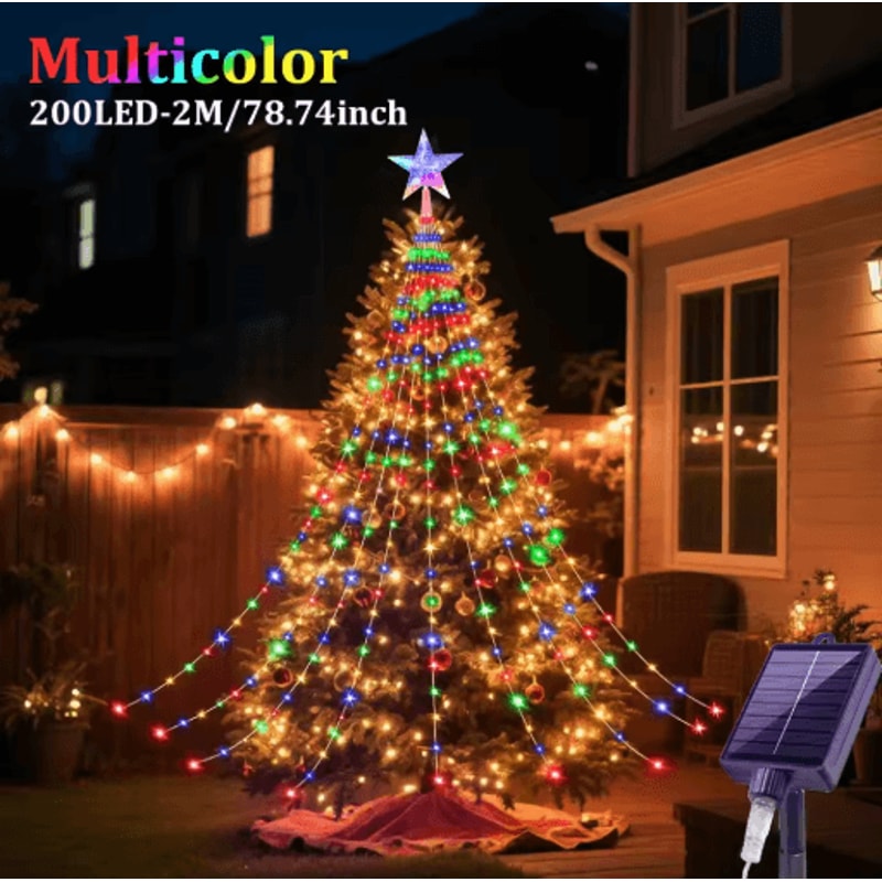 Solar Star Waterfall String Lights 8 Mode Christmas Tree Fairy Lights 6