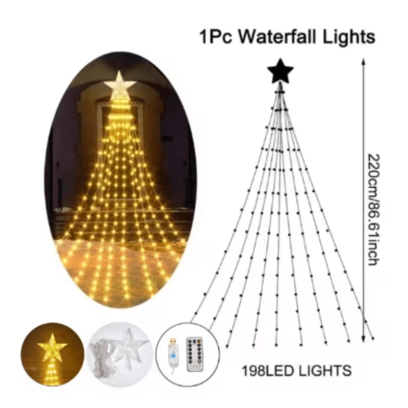 Pentagram Star Waterfall String Lights Waterproof LED Christmas Fairy Lights 1