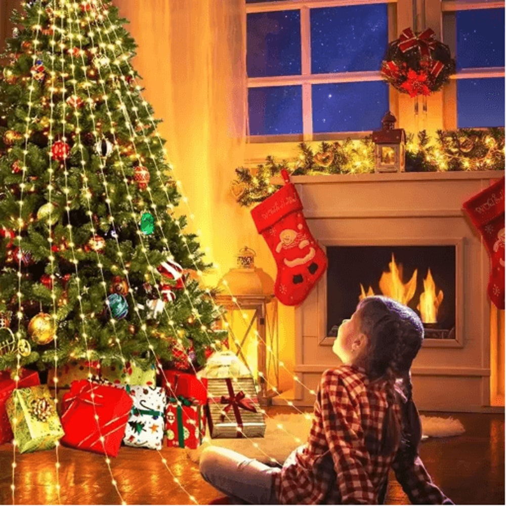 Pentagram Star Waterfall String Lights Waterproof LED Christmas Fairy Lights 10