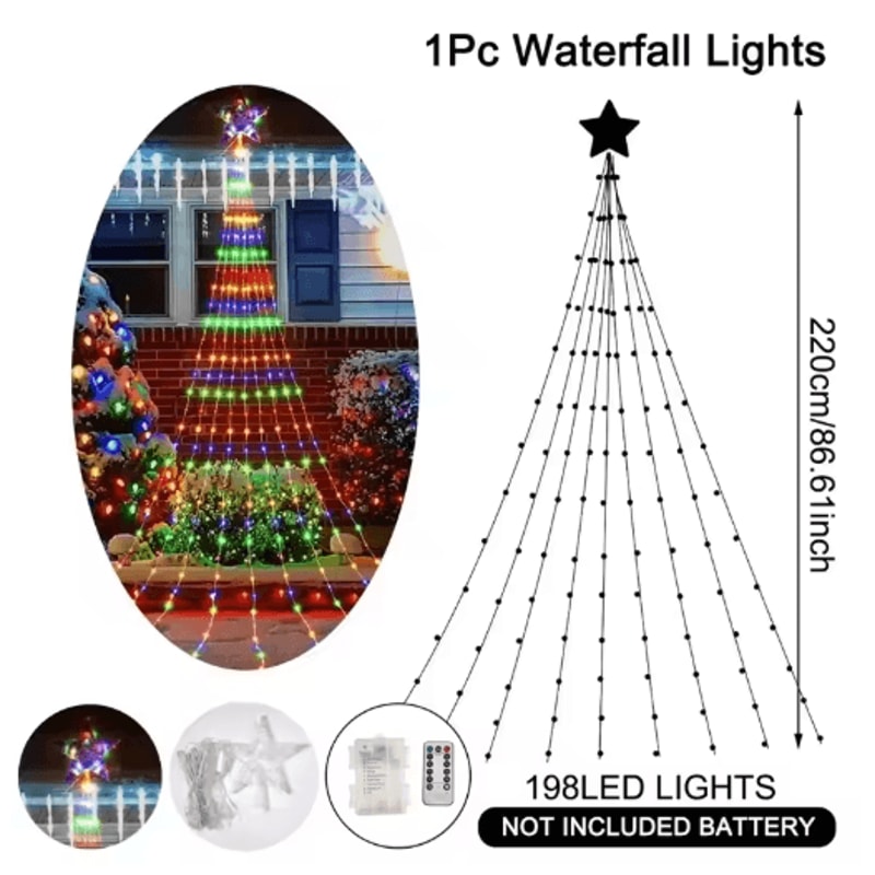 Pentagram Star Waterfall String Lights Waterproof LED Christmas Fairy Lights 3