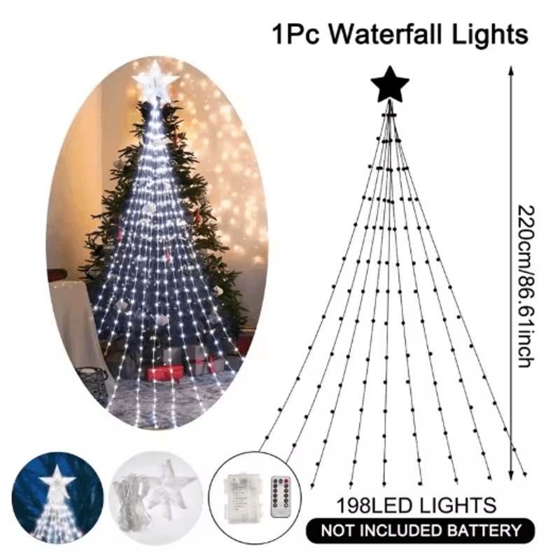 Pentagram Star Waterfall String Lights Waterproof LED Christmas Fairy Lights 4