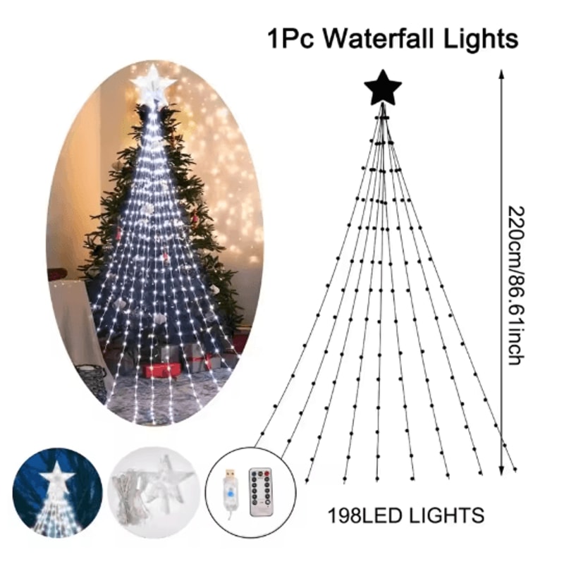 Pentagram Star Waterfall String Lights Waterproof LED Christmas Fairy Lights 5