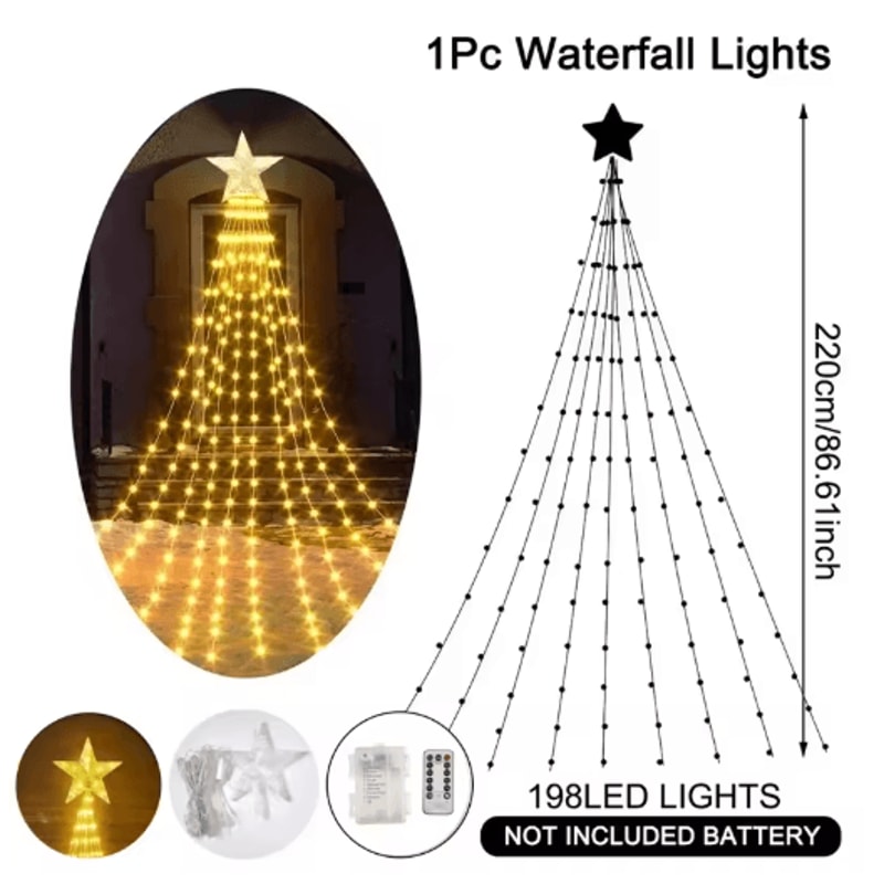 Pentagram Star Waterfall String Lights Waterproof LED Christmas Fairy Lights 6