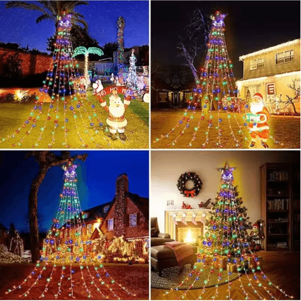 Pentagram Star Waterfall String Lights Waterproof LED Christmas Fairy Lights 9