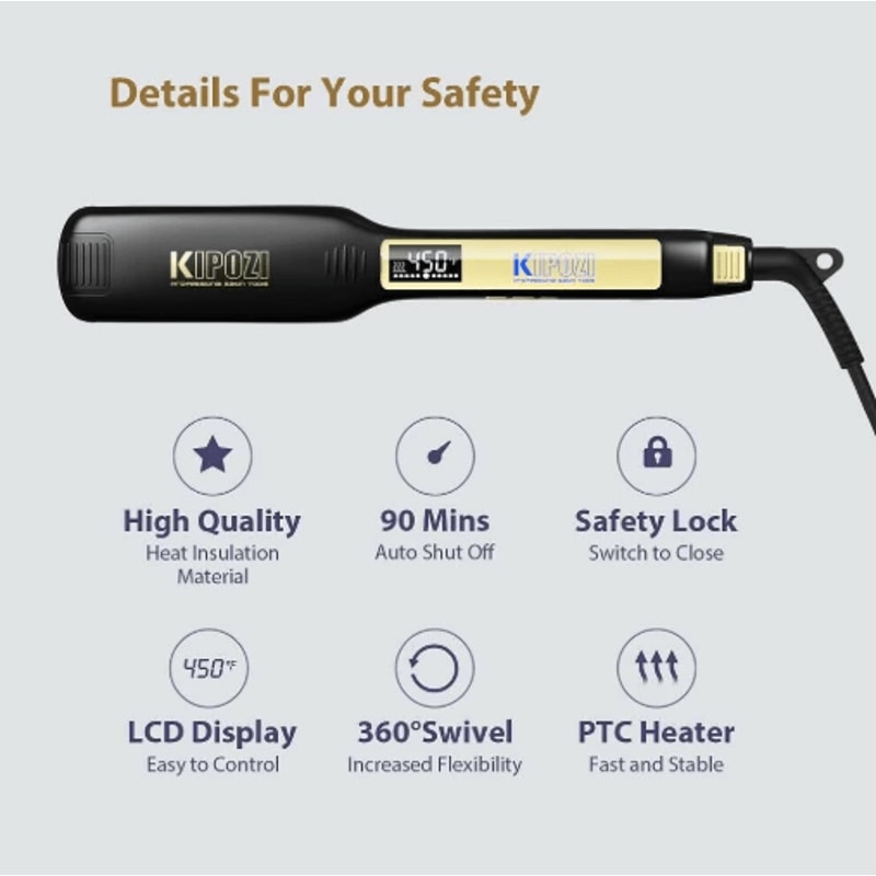 KIPOZI Titanium Hair Straightener Professional LCD Flat Iron Curling Styler 3