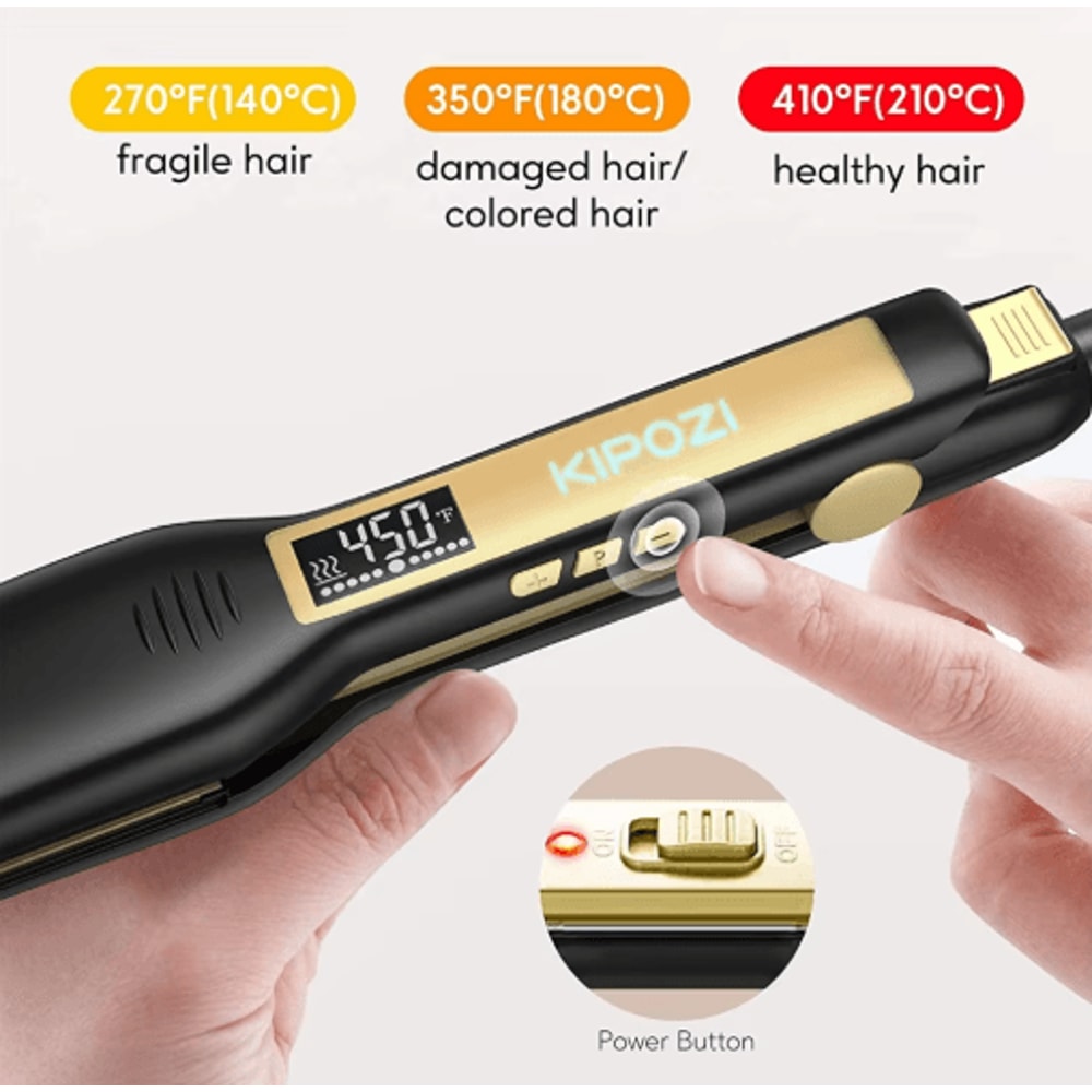 KIPOZI Titanium Hair Straightener Professional LCD Flat Iron Curling Styler 6