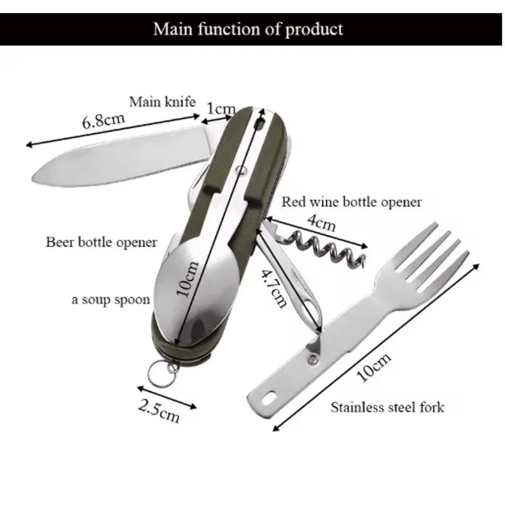 TrailMate 7in1 Camping Utensil Foldable Stainless Steel Multi Tool Cutlery 4