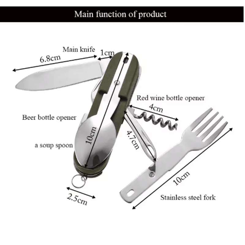 TrailMate 7in1 Camping Utensil Foldable Stainless Steel Multi Tool Cutlery 4