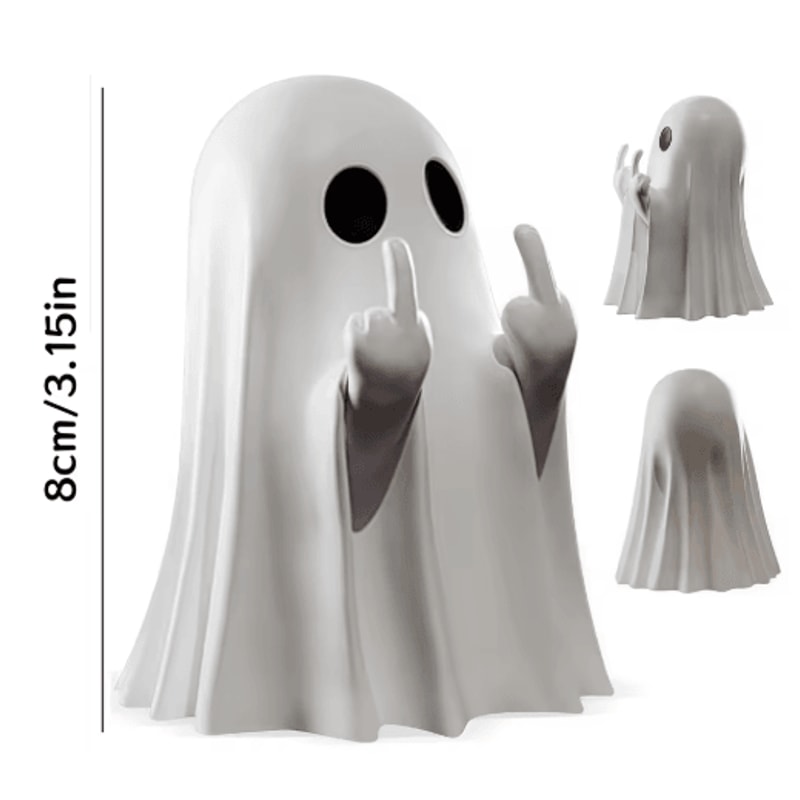 SpookySass Middle Finger Ghost Statue Cute Halloween Ghost Decor For Desk Table 0