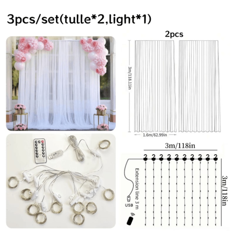 Dream Drape 3x3m Tulle Backdrop Curtains Elegant Wedding And Party Photography Backdrop With Option 7