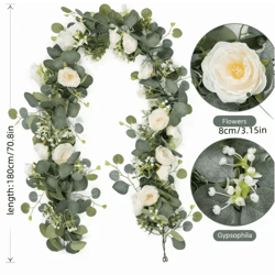 everbloom artificial eucalyptus & rose garland 5.9ft floral table runner for wedding & home decor