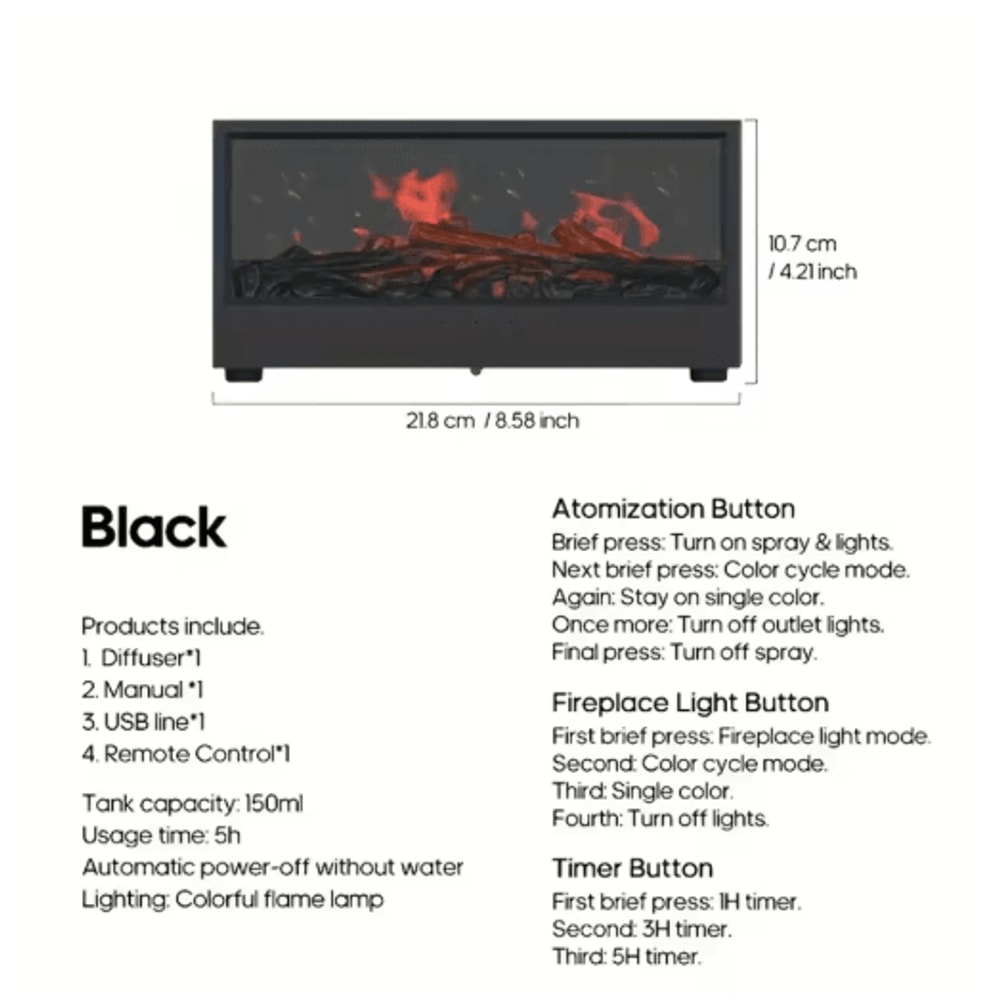 FlameMist USB Fireplace Humidifier Diffuser LED Flame Aroma Diffuser With Remote Control And Timer 1