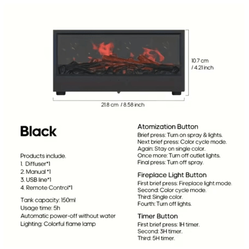 FlameMist USB Fireplace Humidifier Diffuser LED Flame Aroma Diffuser With Remote Control And Timer 1