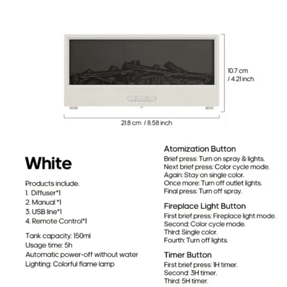 FlameMist USB Fireplace Humidifier Diffuser LED Flame Aroma Diffuser With Remote Control And Timer 2