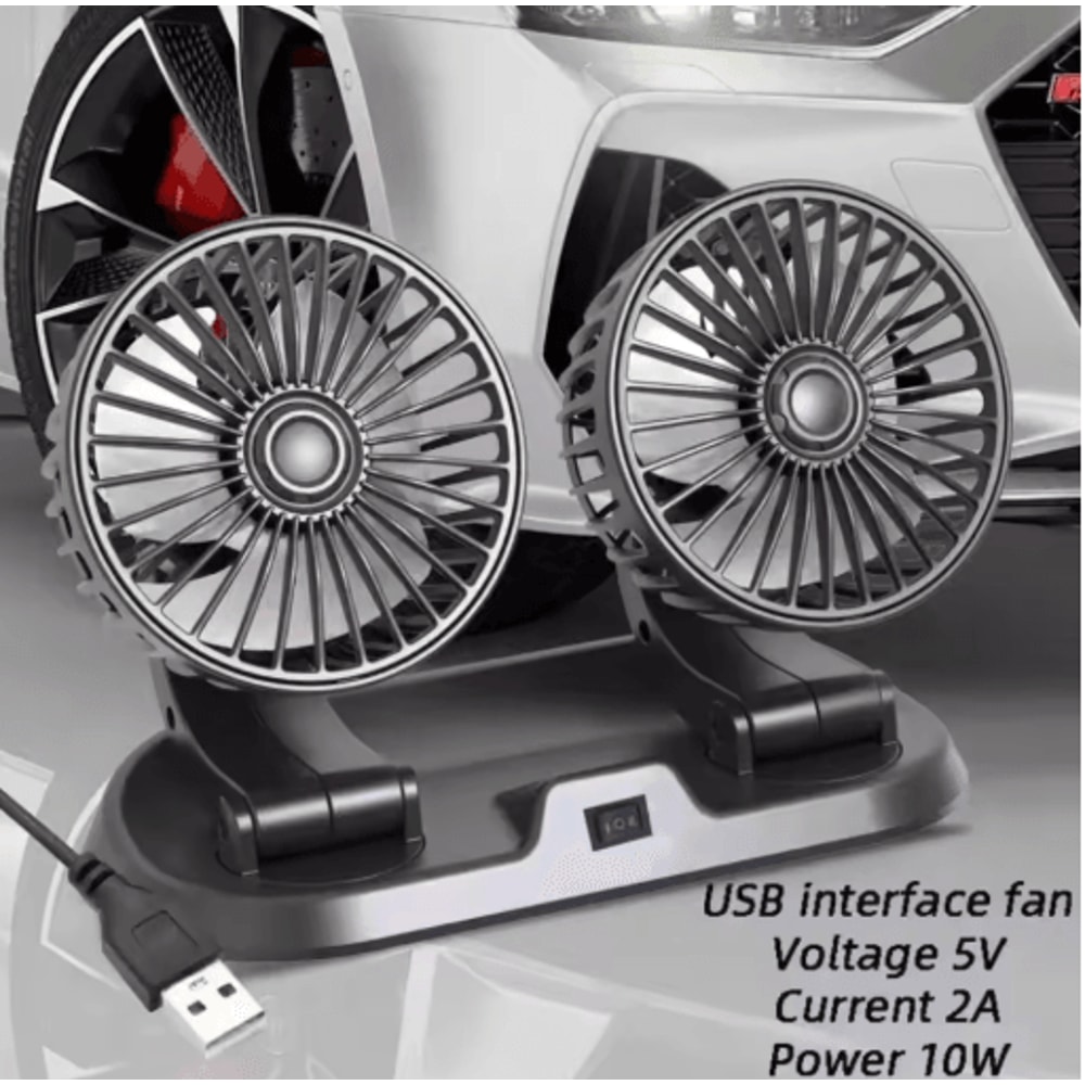 CoolDrive Dual Head USB Car Fan Adjustable 2 Speed Dashboard Cooling Fan For 5V 12V To 24V Vehicles 6