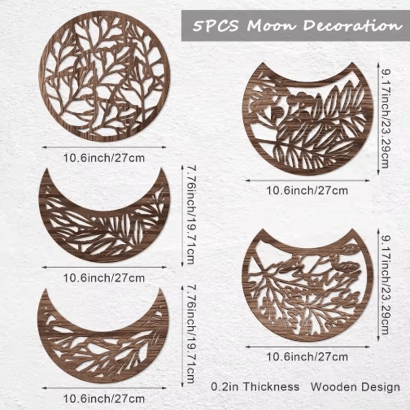LunaCraft Wooden Moon Phase Wall Art Nordic Celestial Hanging Decor For Living Room Bedroom 7