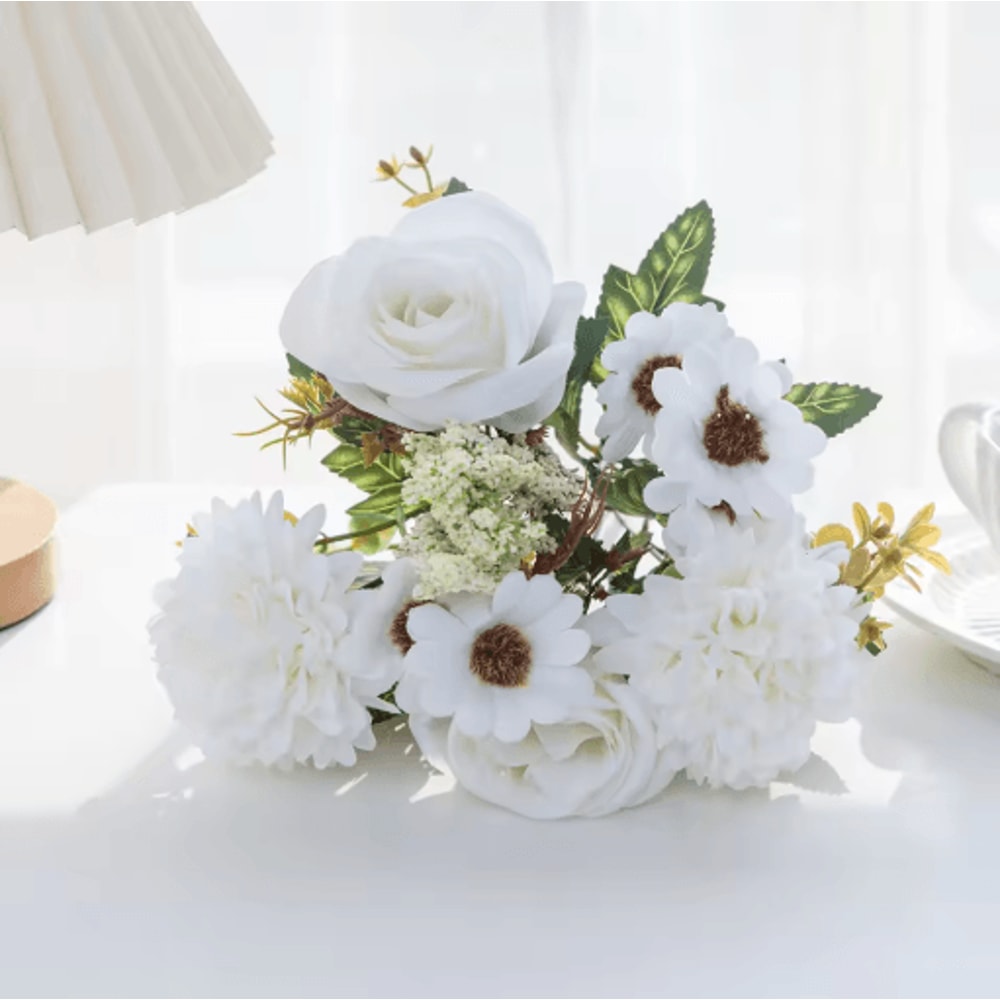 EverBloom Artificial Peony Rose Hydrangea Bouquet Elegant Silk Flowers For Home Wedding Decor 1