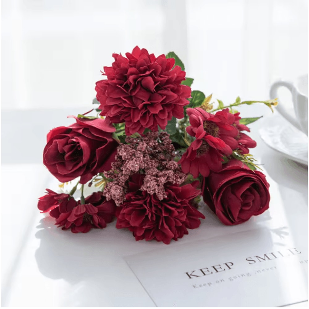 EverBloom Artificial Peony Rose Hydrangea Bouquet Elegant Silk Flowers For Home Wedding Decor 2