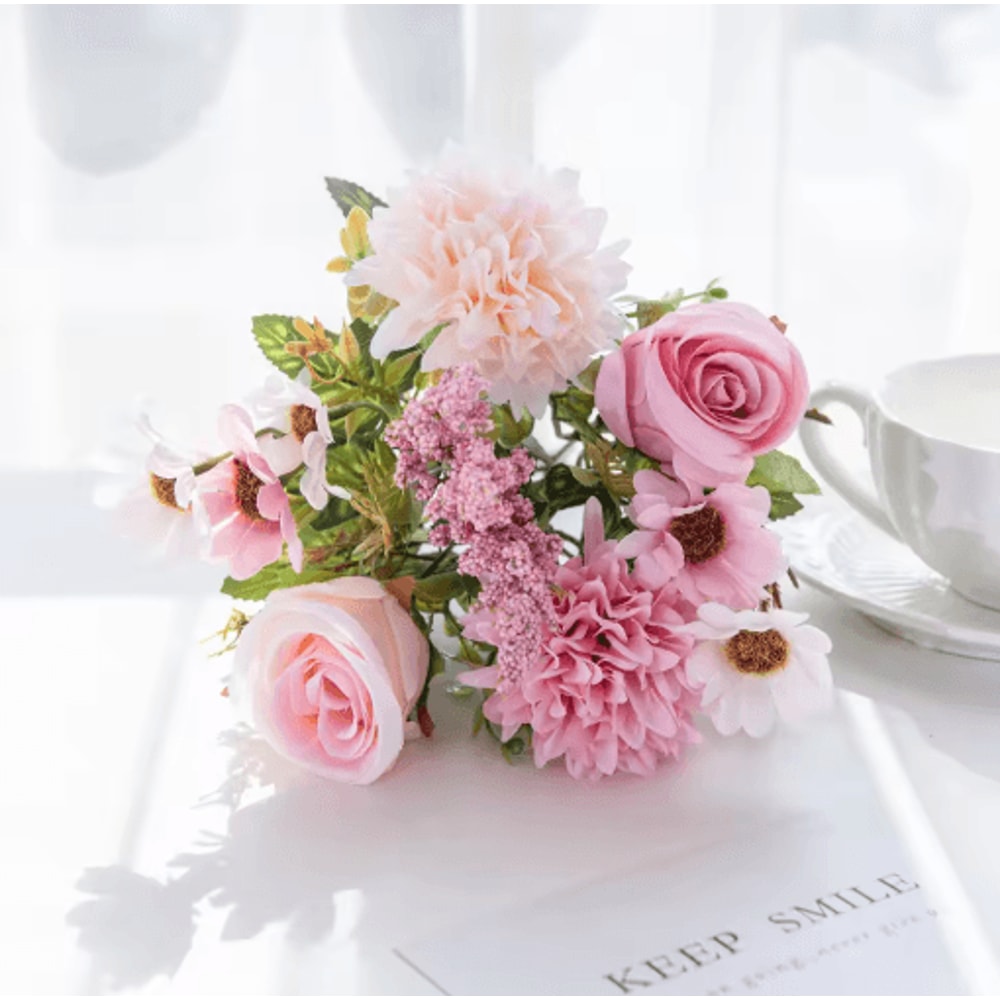 EverBloom Artificial Peony Rose Hydrangea Bouquet Elegant Silk Flowers For Home Wedding Decor 3