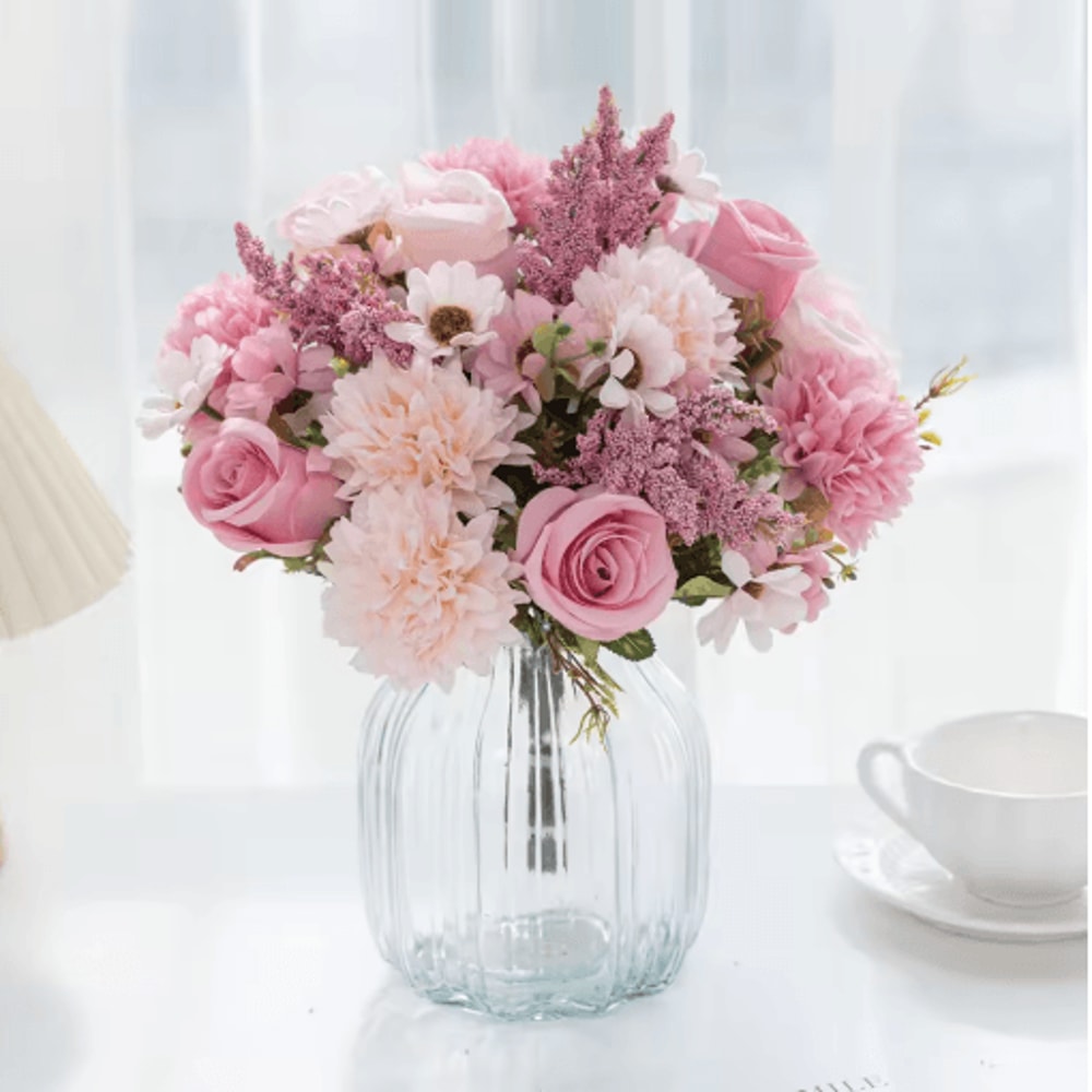 EverBloom Artificial Peony Rose Hydrangea Bouquet Elegant Silk Flowers For Home Wedding Decor 6