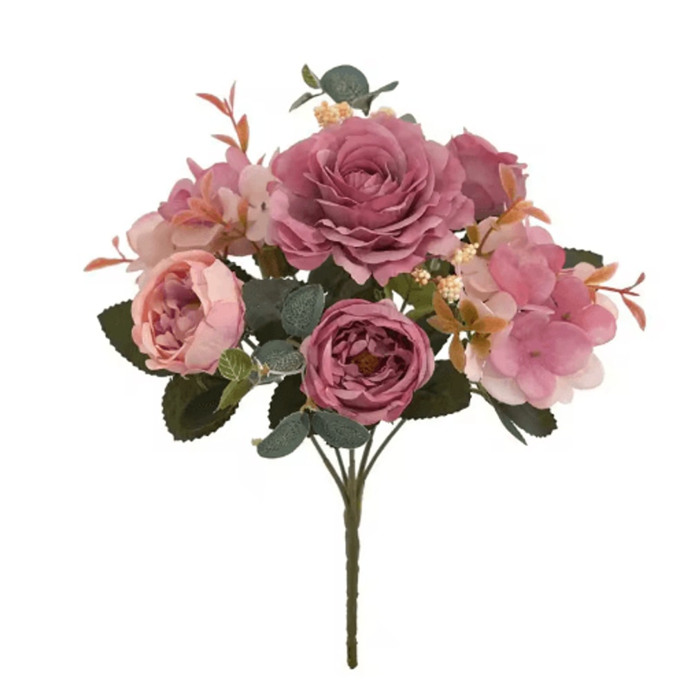 VintageBloom Silk Rose Bouquet Retro Peony Hydrangea Artificial Bridal Flower Arrangement 1