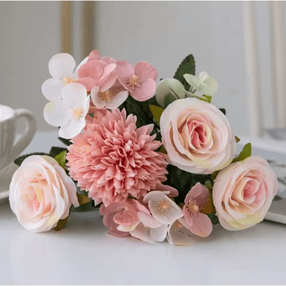 VintageBloom Silk Rose Bouquet Retro Peony Hydrangea Artificial Bridal Flower Arrangement 10